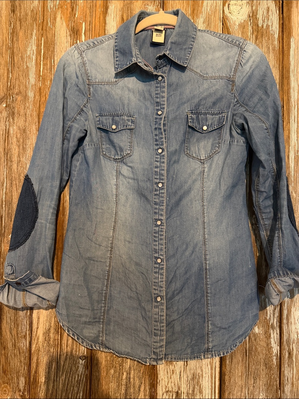 Bershka Light Blue Denim Button-Down Shirt